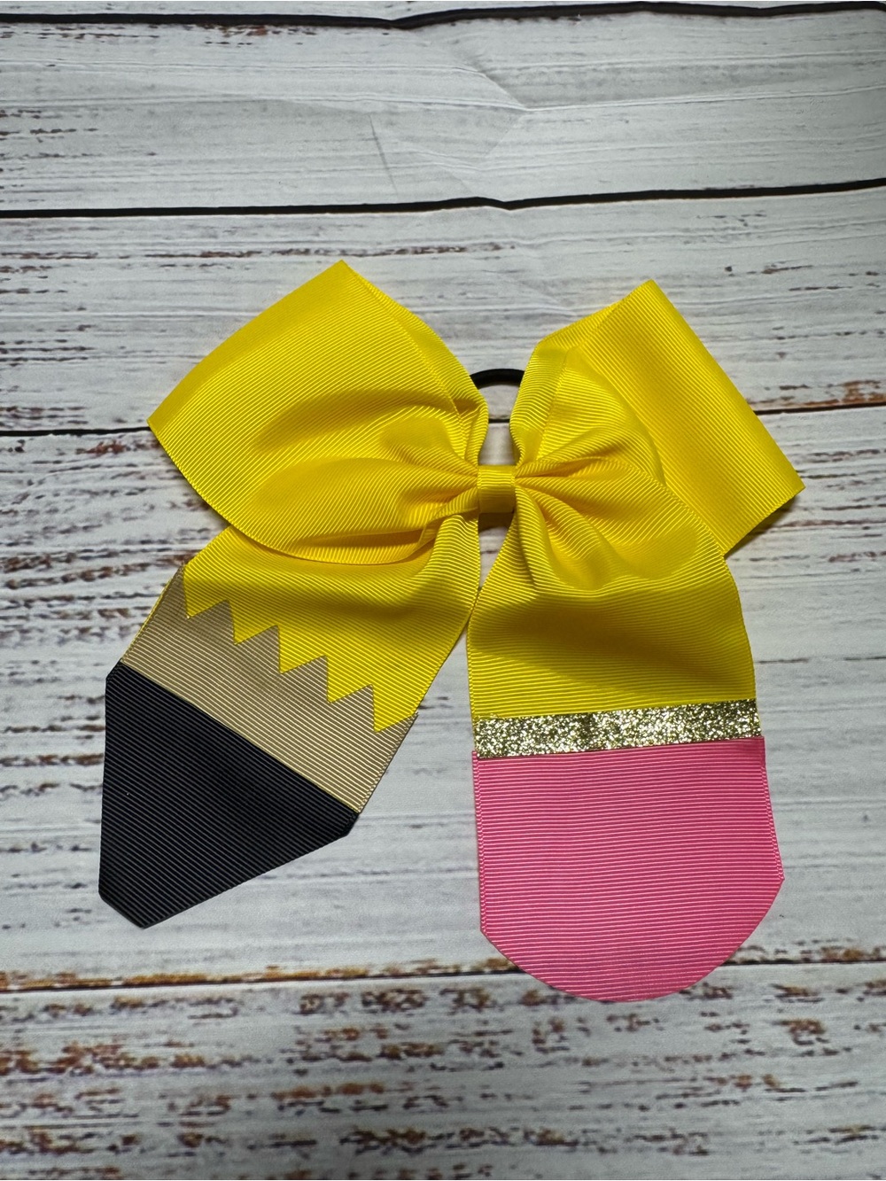 NEW "YELLOW PENCIL" School Cheer Bow Pony Tail Ribbon GirlHair Bow